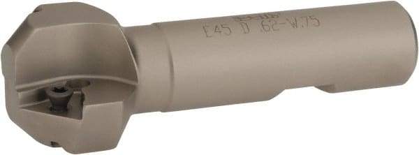 Iscar - 45° Lead Angle, 1.41" Max Cut Diam, 5/8" Min Cut Diam, 0.27" Max Depth of Cut, Indexable Chamfer and Angle End Mill - 2 Inserts, TPMT 321, TPMT 322 Insert Style, 3.54" Overall Length, Straight Shank - Exact Tool & Supply