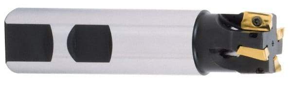 Iscar - 1-1/2" Cut Diam, 0.394" Max Depth of Cut, 1-1/4" Shank Diam, 4.3" OAL, Indexable Square Shoulder End Mill - APCR/APCT/APKR/APKT/APKW/HM90APCT/HM90APKT/HM90APKW 1003 Inserts, Weldon Shank, 90° Lead Angle, Through Coolant, Series Heli2000 - Exact Tool & Supply