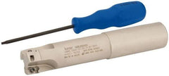Iscar - 1" Cut Diam, 0.394" Max Depth of Cut, 1" Shank Diam, 5.51" OAL, Indexable Square Shoulder End Mill - AP..1003.., HM90 AP..1003.. Inserts, Weldon Shank, 90° Lead Angle, Series Heli2000 - Exact Tool & Supply