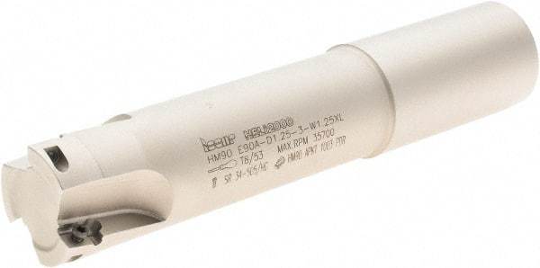 Iscar - 1-1/4" Cut Diam, 0.394" Max Depth of Cut, 1-1/4" Shank Diam, 6.3" OAL, Indexable Square Shoulder End Mill - Weldon Shank, 90° Lead Angle, Series Heli2000 - Exact Tool & Supply