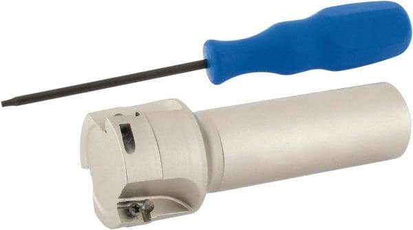 Iscar - 1-1/2" Cut Diam, 0.394" Max Depth of Cut, 1" Shank Diam, 4" OAL, Indexable Square Shoulder End Mill - Weldon Shank, 90° Lead Angle, Series Heli2000 - Exact Tool & Supply