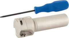 Iscar - 1-1/2" Cut Diam, 0.394" Max Depth of Cut, 1" Shank Diam, 4" OAL, Indexable Square Shoulder End Mill - Weldon Shank, 90° Lead Angle, Series Heli2000 - Exact Tool & Supply