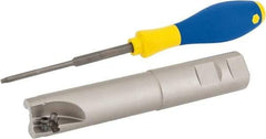Iscar - 1" Cut Diam, 0.56" Max Depth of Cut, 1" Shank Diam, 5.6" OAL, Indexable Square Shoulder End Mill - AD..1505.., HM90 AD..1505 Inserts, Weldon Shank, 90° Lead Angle, Series Heli2000 - Exact Tool & Supply
