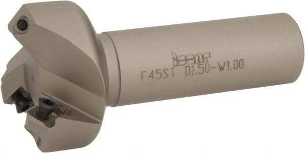 Iscar - 45° Lead Angle, 2" Max Cut Diam, 1-1/2" Min Cut Diam, 0.26" Max Depth of Cut, Indexable Chamfer and Angle End Mill - 3 Inserts, SE.. 1204, SE.. 12T3.. Insert Style, 4" Overall Length, Straight Shank - Exact Tool & Supply