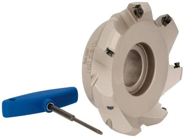 Iscar - 5" Cut Diam, 1-1/2" Arbor Hole, 0.26" Max Depth of Cut, 45° Indexable Chamfer & Angle Face Mill - 7 Inserts, SE.. 1204...\xB6SE.. 12T3.. Insert, Right Hand Cut, 7 Flutes, Series F45ST - Exact Tool & Supply