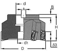 Iscar - 9 Inserts, 5" Cut Diam, 1-1/2" Arbor Diam, 0.56" Max Depth of Cut, Indexable Square-Shoulder Face Mill - 0/90° Lead Angle, 2.38" High, HM 90 ADKT 1505... Insert Compatibility, Series HM90 - Exact Tool & Supply