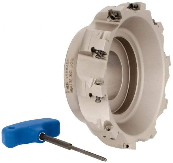 Iscar - 10 Inserts, 6" Cut Diam, 2" Arbor Diam, 0.56" Max Depth of Cut, Indexable Square-Shoulder Face Mill - 0/90° Lead Angle, 2.38" High, AD..1505.. & HM90 AD..1505.. Insert Compatibility, Series HM90 - Exact Tool & Supply