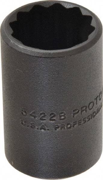 Proto - 11/16", 1/2" Drive, Standard Hand Socket - 12 Points, 1-1/2" OAL, Alloy Steel, Black Finish - Exact Tool & Supply