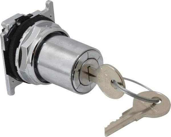 Eaton Cutler-Hammer - 30-1/2mm Mount Hole, 3 Position, Key Operated, Selector Switch Only - Silver, Momentary (MO) - Exact Tool & Supply
