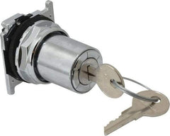 Eaton Cutler-Hammer - 30-1/2mm Mount Hole, 3 Position, Key Operated, Selector Switch Only - Silver, Momentary (MO) - Exact Tool & Supply