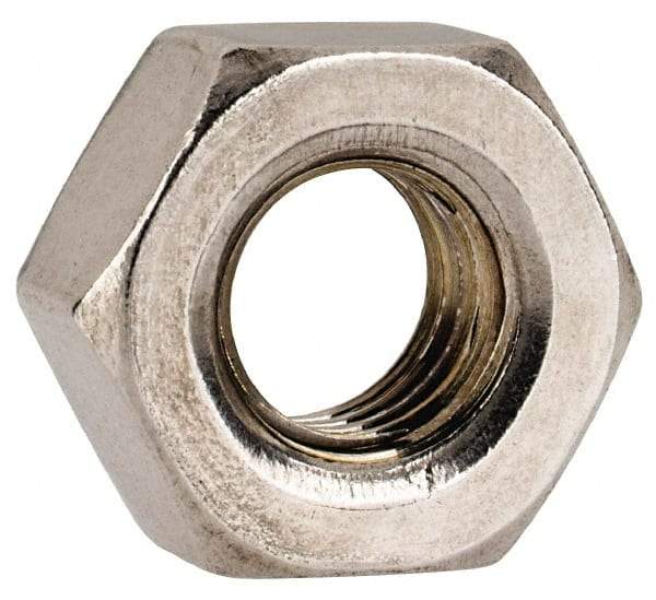 Value Collection - 1/4-28 UNF Stainless Steel Right Hand Hex Nut - 7/16" Across Flats, 3/16" High, Uncoated - Exact Tool & Supply