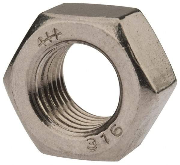 Value Collection - 7/16-20 UNF Stainless Steel Right Hand Hex Nut - 11/16" Across Flats, 3/8" High, Uncoated - Exact Tool & Supply