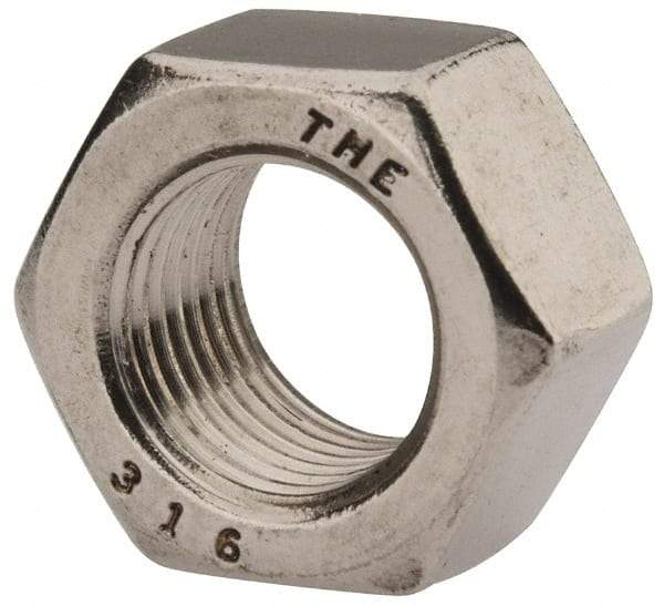 Value Collection - 1/2-20 UNF Stainless Steel Right Hand Hex Nut - 3/4" Across Flats, 7/16" High, Uncoated - Exact Tool & Supply