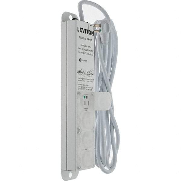 Leviton - 4 Outlets, 125 VAC15 Amps, 15' Cord, Standard Power Outlet Strip - Wall/Surface Mount, 5-20 NEMA Configuration, 1' Strip, UL 60601-1 - Exact Tool & Supply