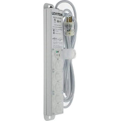 Leviton - 6 Outlets, 125 VAC15 Amps, 15' Cord, Surge Power Outlet Strip - Wall/Surface Mount, 5-20 NEMA Configuration, 1-1/4' Strip, UL 60601-1 - Exact Tool & Supply