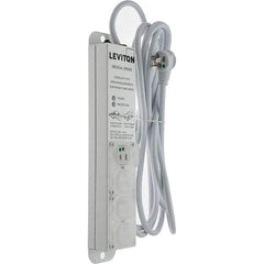 Leviton - 4 Outlets, 125 VAC15 Amps, 15' Cord, Surge Power Outlet Strip - Wall/Surface Mount, 5-20 NEMA Configuration, 1' Strip, UL 60601-1 - Exact Tool & Supply