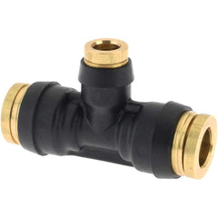 Parker - Plastic Push-To-Connect Tube Fittings; Type: Union Tee ; Tube Outside Diameter (Inch): 3/8 x 3/8 x 1/4 ; Maximum Working Pressure (psi): 250.00 ; Material: Nylon/Brass/Buna - Exact Tool & Supply