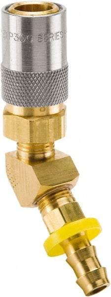 Parker - Nonthreaded Brass Hydraulic Hose Push-Lok Hose Barb Coupler & 45° Fitting - 200 psi, 6 GPM, 1/2" Hose Diam, Series Moldmate - Exact Tool & Supply
