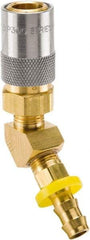 Parker - Nonthreaded Brass Hydraulic Hose Push-Lok Hose Barb Coupler & 45° Fitting - 200 psi, 6 GPM, 1/2" Hose Diam, Series Moldmate - Exact Tool & Supply