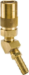 Parker - Nonthreaded Brass Hydraulic Hose Hose Barb Coupler & 45° Fitting - 200 psi, 3 GPM, 3/8" Hose Diam, Series Moldmate - Exact Tool & Supply