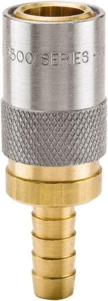 Parker - Nonthreaded Brass Hydraulic Hose Hose Barb Coupler & Straight Fitting - 200 psi, 3 GPM, 3/8" Hose Diam, Series Moldmate - Exact Tool & Supply