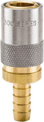 Parker - Nonthreaded Brass Hydraulic Hose Hose Barb Coupler & Straight Fitting - 200 psi, 3 GPM, 3/8" Hose Diam, Series Moldmate - Exact Tool & Supply