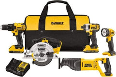 DeWALT - 20 Volt Cordless Tool Combination Kit - Includes 1/2" Compact Drill/Driver, 1/4" Impact Driver, Reciprocating Saw, 6-1/2 Circular Saw & LED Worklight, Lithium-Ion Battery Included - Exact Tool & Supply