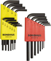 Bondhus - 17 Piece L-Key Hex Key Set - Hex Range 1/16 to 1/4", Protanium High Torque Steel - Exact Tool & Supply