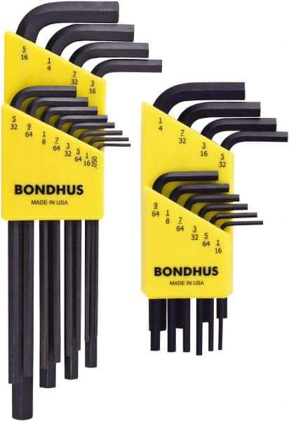 Bondhus - 22 Piece L-Key Hex Key Set - Hex Range 0.05 to 5/16", Protanium High Torque Steel - Exact Tool & Supply