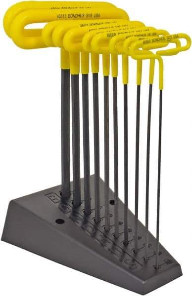 Bondhus - 10 Piece T-Handle Cushion Grip Hex Key Set - Hex Range 3/32 to 3/8", Protanium High Torque Steel - Exact Tool & Supply
