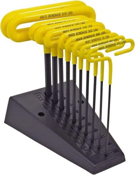 Bondhus - 10 Piece T-Handle Cushion Grip Hex Key Set - Hex Range 3/32 to 3/8", Protanium High Torque Steel - Exact Tool & Supply