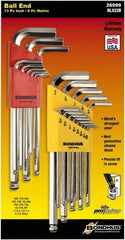 Bondhus - 22 Piece L-Key Ball End Hex Key Set - Hex Range 0.05 to 3/8", Protanium High Torque Steel - Exact Tool & Supply