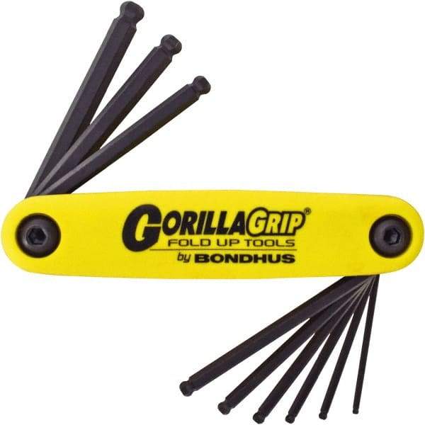 Bondhus - 9 Piece Fold-Up Ball End Hex Key Set - Hex Range 5/64 to 1/4", Protanium High Torque Steel - Exact Tool & Supply