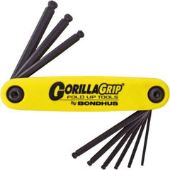 Bondhus - 9 Piece Fold-Up Ball End Hex Key Set - Hex Range 5/64 to 1/4", Protanium High Torque Steel - Exact Tool & Supply