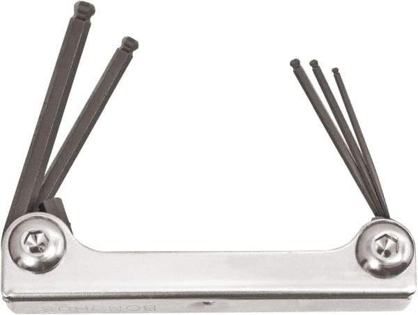 Bondhus - 5 Piece Fold-Up Ball End Hex Key Set - Hex Range 1.5 to 4mm, Protanium High Torque Steel - Exact Tool & Supply