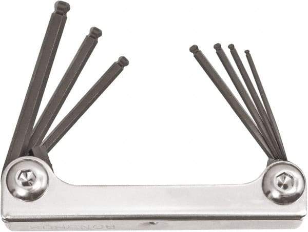 Bondhus - 7 Piece Fold-Up Ball End Hex Key Set - Hex Range 1/16 to 5/32", Protanium High Torque Steel - Exact Tool & Supply