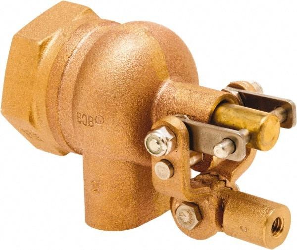 Control Devices - 1-1/4" Pipe, Brass, Angle Pattern-Single Seat, Mechanical Float Valve - 115 psi, FIP End Connections - Exact Tool & Supply