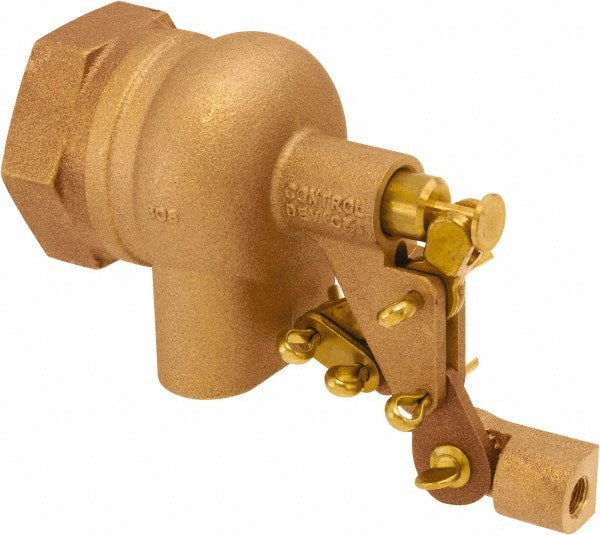Control Devices - 1-1/2" Pipe, Brass, Angle Pattern-Single Seat, Mechanical Float Valve - Exact Tool & Supply