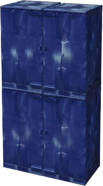 Eagle - 4 Door, 8 Shelf, Blue HDPE Stackable Safety Cabinet for Corrosive Chemicals - 72" High x 36" Wide x 22" Deep, Manual Closing Door, Hole for Lock, 48 Gal Capacity - Exact Tool & Supply