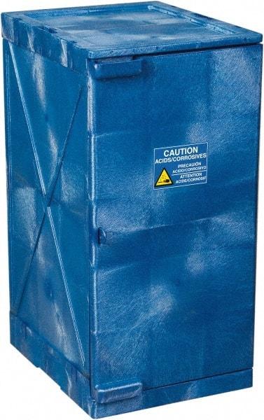 Eagle - 1 Door, 2 Shelf, Blue HDPE Stackable Safety Cabinet for Corrosive Chemicals - 36" High x 18" Wide x 22" Deep, Manual Closing Door, Hole for Lock, 12 Gal Capacity - Exact Tool & Supply