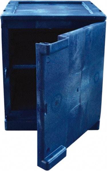 Eagle - 1 Door, 2 Shelf, Blue HDPE Stackable Safety Cabinet for Corrosive Chemicals - 22" High x 18" Wide x 18" Deep, Manual Closing Door, Hole for Lock, 4 Gal Capacity - Exact Tool & Supply