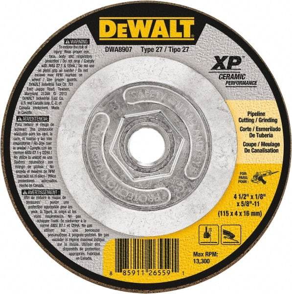 DeWALT - 24 Grit, 4-1/2" Wheel Diam, Type 27 Depressed Center Wheel - Coarse/Medium Grade, Ceramic, N Hardness, 13,300 Max RPM - Exact Tool & Supply