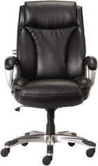 ALERA - 44-1/8 to 47" High Executive High Back Leather Chair - 27" Wide x 30-3/8" Deep, Leather Seat, Black - Exact Tool & Supply