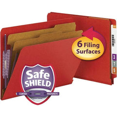 SMEAD - 12-1/4 x 9-1/2", Letter Size, Bright Red, Classification Folders with End Tab Fastener - 23 Point Stock, Straight Tab Cut Location - Exact Tool & Supply