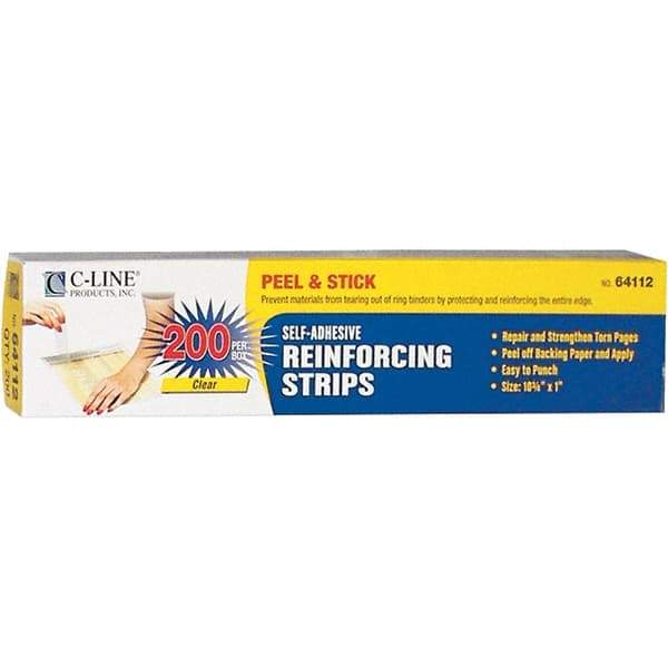 C-LINE - 200 Sheet Capacity, 1 x 10-3/4", Reinforcing Strips - Paper, Clear - Exact Tool & Supply