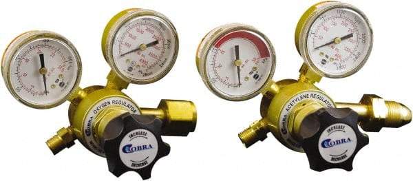 Detroit Torch - 540 CGA Inlet Connection, B Fitting, 30 Max psi, Oxy-Acetylene Welding Regulator - 9/16-18 Thread, Clockwise & Counterclockwise Rotation - Exact Tool & Supply