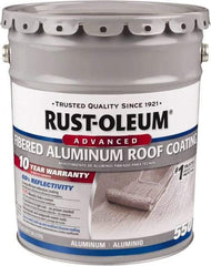 Rust-Oleum - 5 Gal Pail Aluminum Fibered Aluminum Roof Coating - 50 Sq Ft/Gal Coverage, 467 g/L VOC Content, Mildew Resistant, Long Term Durability & Weather Resistance - Exact Tool & Supply