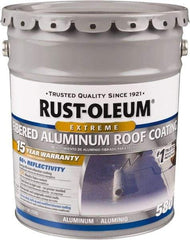 Rust-Oleum - 5 Gal Pail Aluminum Fibered Aluminum Roof Coating - 50 Sq Ft/Gal Coverage, 397 g/L VOC Content, Mildew Resistant, Long Term Durability & Weather Resistance - Exact Tool & Supply