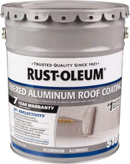Rust-Oleum - 5 Gal Pail Aluminum Fibered Aluminum Roof Coating - 50 Sq Ft/Gal Coverage, 459 g/L VOC Content, Mildew Resistant, Long Term Durability & Weather Resistance - Exact Tool & Supply