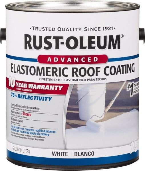 Rust-Oleum - 1 Gal Can White Elastomeric Roof Coating - 65 Sq Ft/Gal Coverage, Mildew Resistant, Long Term Durability & Weather Resistance - Exact Tool & Supply